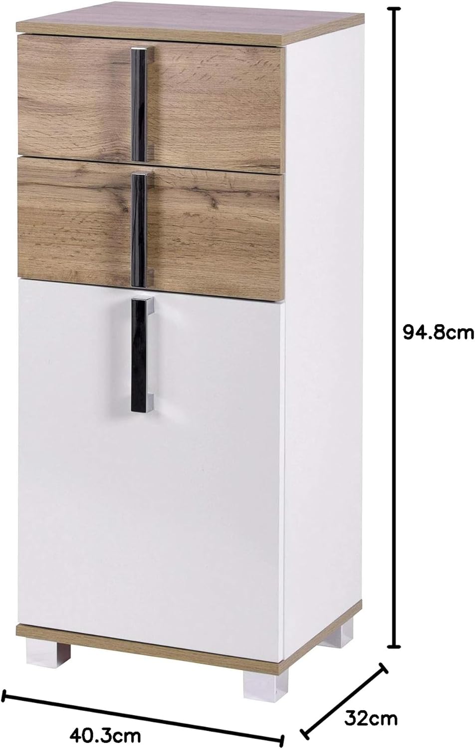 Schildmeyer Seitenschrank Luca 135869, weiss glanz/Eiche Landhaus Dekor, 40,3/32,0/94,8 cm Weiss Gla