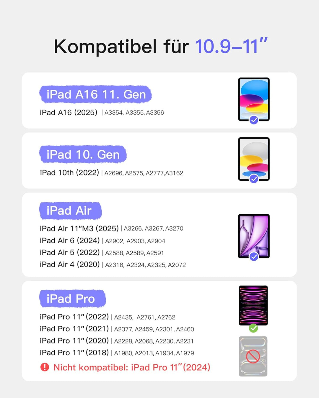 Inateck iPad 10 Generation Hülle mit Tastatur, für iPad 11 Gen. A16 2025 11 Zoll, Air 11 Zoll M3/M2