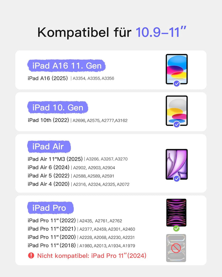 Inateck iPad 10 Generation Hülle mit Tastatur, für iPad 11 Gen. A16 2025 11 Zoll, Air 11 Zoll M3/M2