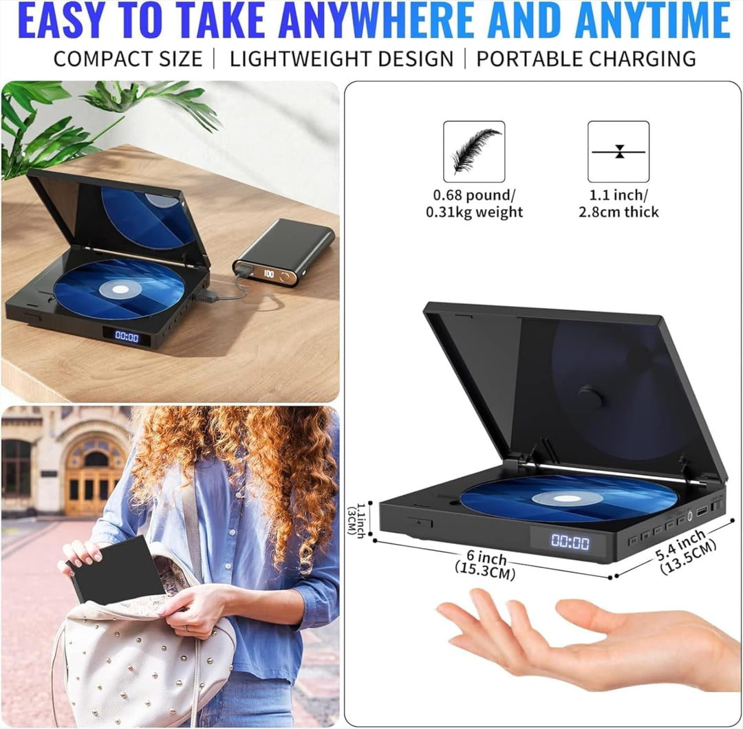 Mini-DVD-Player für TV, Multi-Regionen-DVD-Player USB, CD, MP3-Wiedergabe | 1080P HD Upscaling, Spei