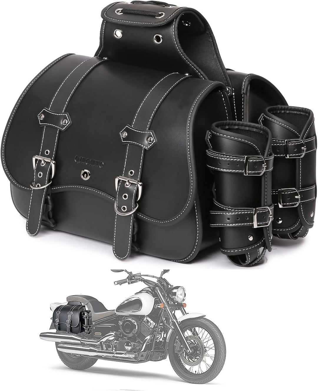 Hochdichtes Leder-Motorrad-Saddebags,Überwurftaschen, Gepäckträger,Seitentaschen mit Getränkehalter,