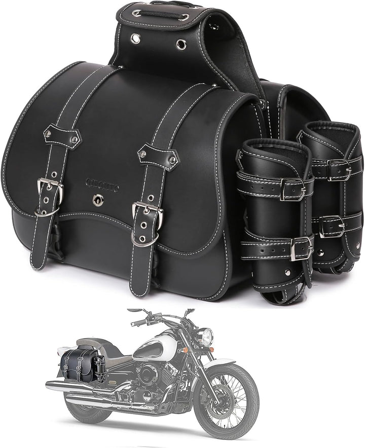 Hochdichtes Leder-Motorrad-Saddebags,Überwurftaschen, Gepäckträger,Seitentaschen mit Getränkehalter,