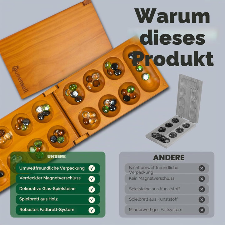 Mancala-Brettspiel mit Magnetverschluss – Klassisches Faltspiel für 2 Spieler – Mancala-Set aus Holz