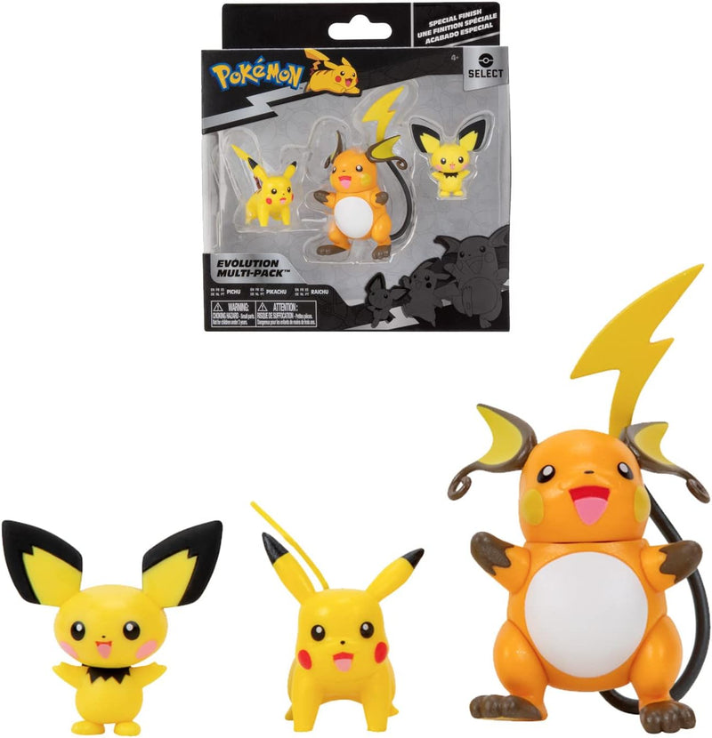 BANDAI - Pokémon – Evolutionspaket Pichu, Pikachu & Raichu – Figur Pichu 5 cm + Pikachu 8 cm + Figur