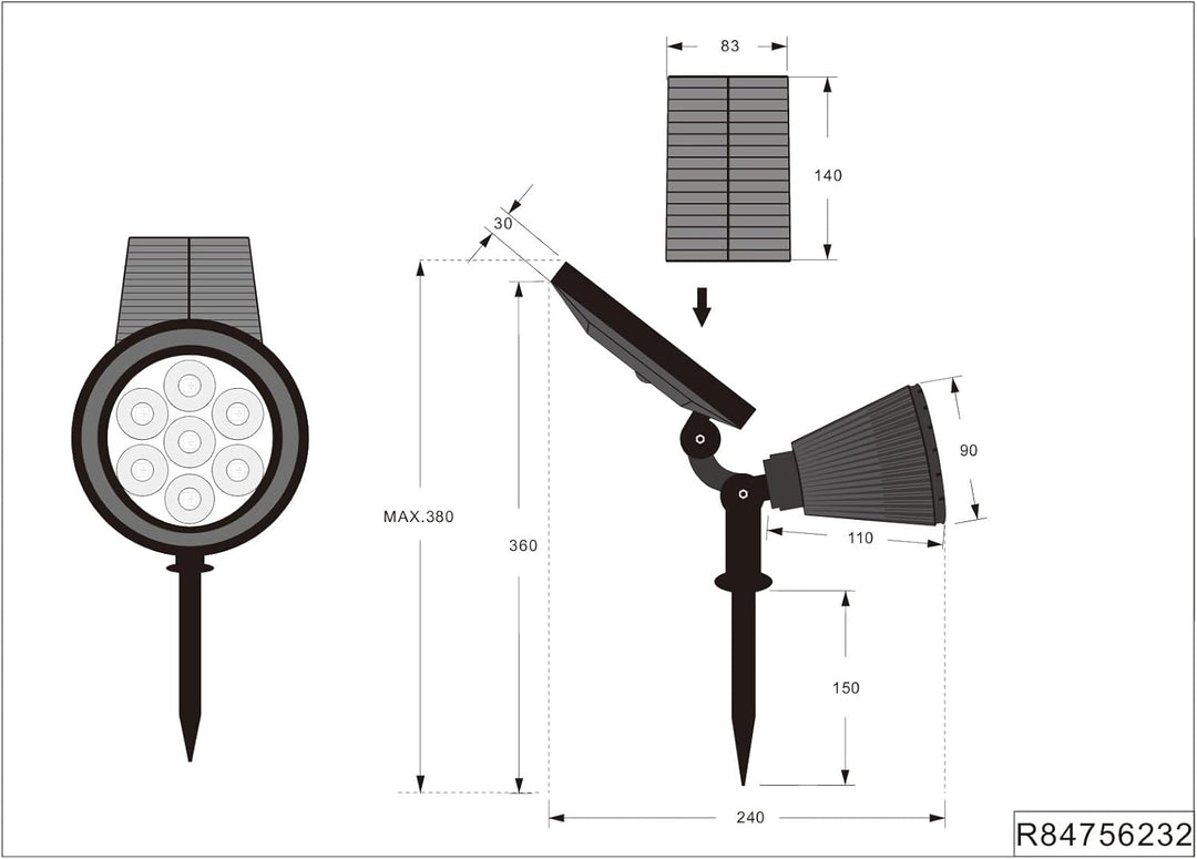 Reality Leuchten LED Solar Aussen Strahler Festival R84756232, Kunststoff Schwarz matt, inkl. 1 Watt