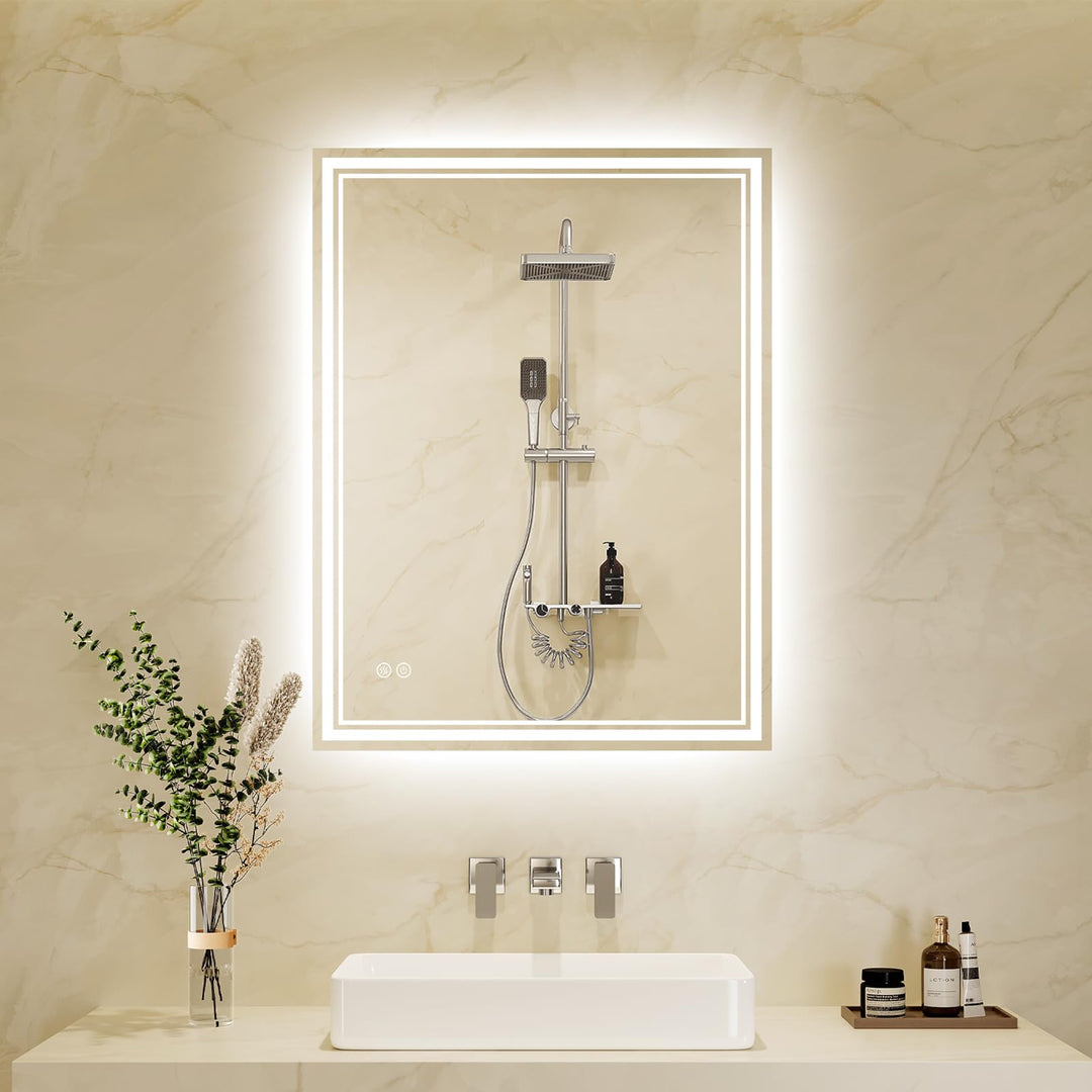 Badspiegel-mit-Beleuchtung 40x60cm LED Badezimmer-Spiegel mit Beschlagfrei, Touch-Schalter, 3 Lichtf