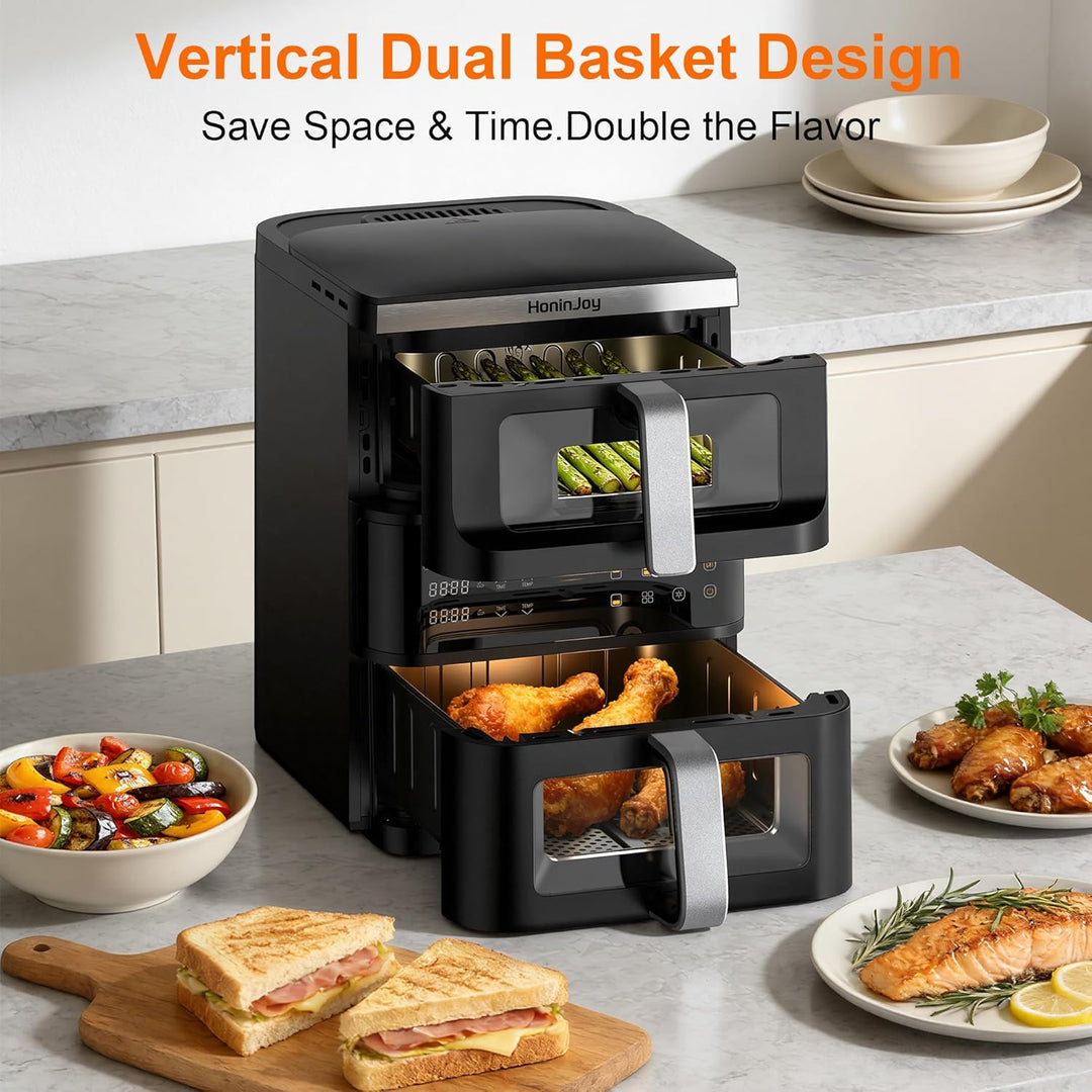 12L Air Fryer 2 Kammern,Vertikale Doppelkammer 10-in-1 Voreingestellten Programmen Heissluftfritteus