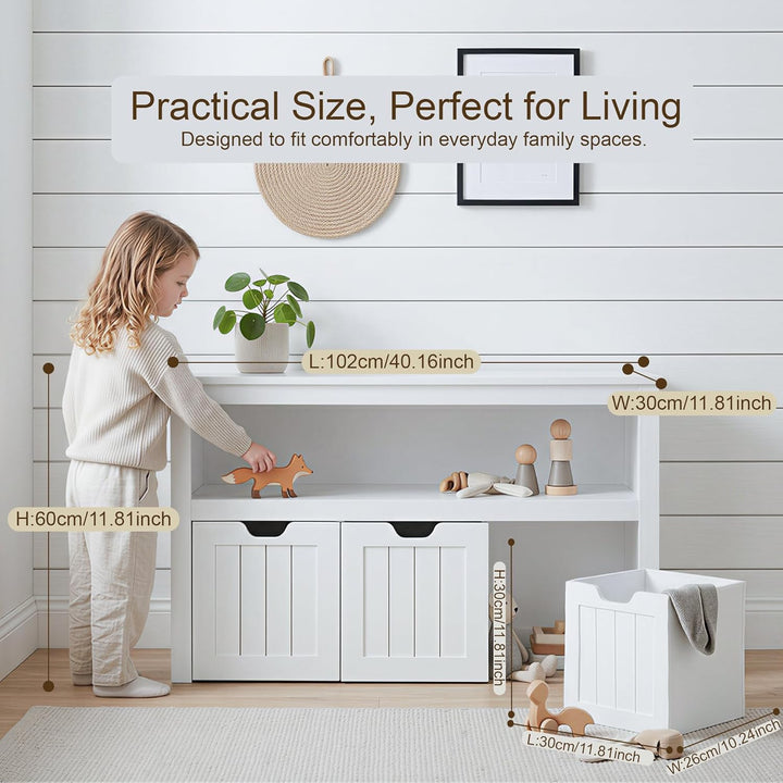 Leeshyah Kinderregal mit Boxen, Spielzeugregal Kinderzimmer mit 3 Rollboxen, Kinder Bücherregal und