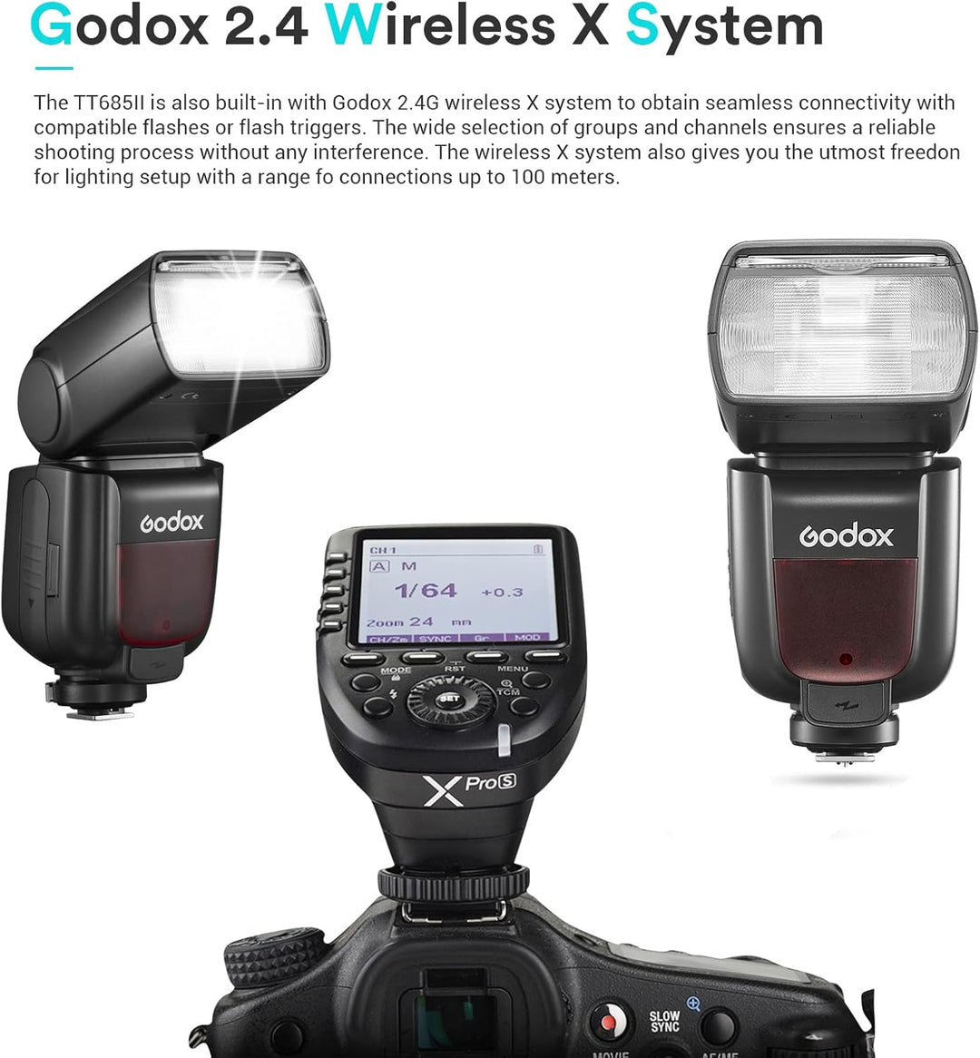 Godox TT685II-S TT685II Flash for Sony Blitzgerät, 1/8000s HSS GN60 2.4G Wireless X System, TCM Inst