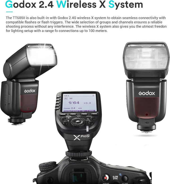 Godox TT685II-S TT685II Flash for Sony Blitzgerät, 1/8000s HSS GN60 2.4G Wireless X System, TCM Inst