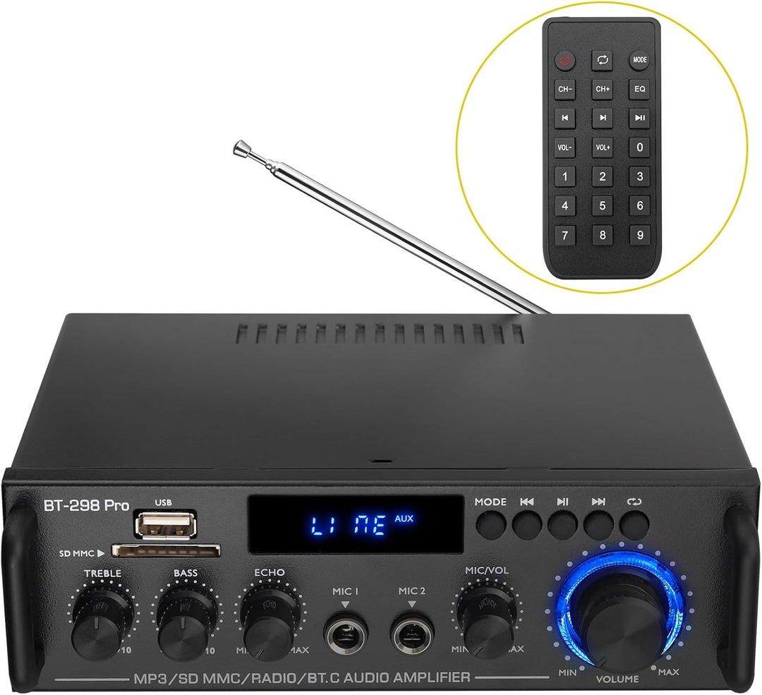 PROZOR Audio Power Stereo Verstärker Bluetooth 5.0 Verstärker Hifi Stereo Amplifier mit 2 Kanal, Bas
