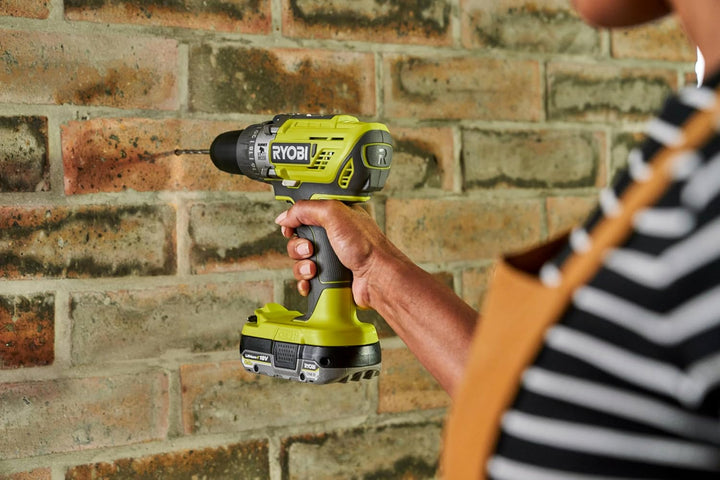 RYOBI 18 V ONE+ Akku-Schlagbohrschrauber Set R18PD3-140A, inkl. 1 x 18 V 4Ah Akku, Ladegerät, Bitset