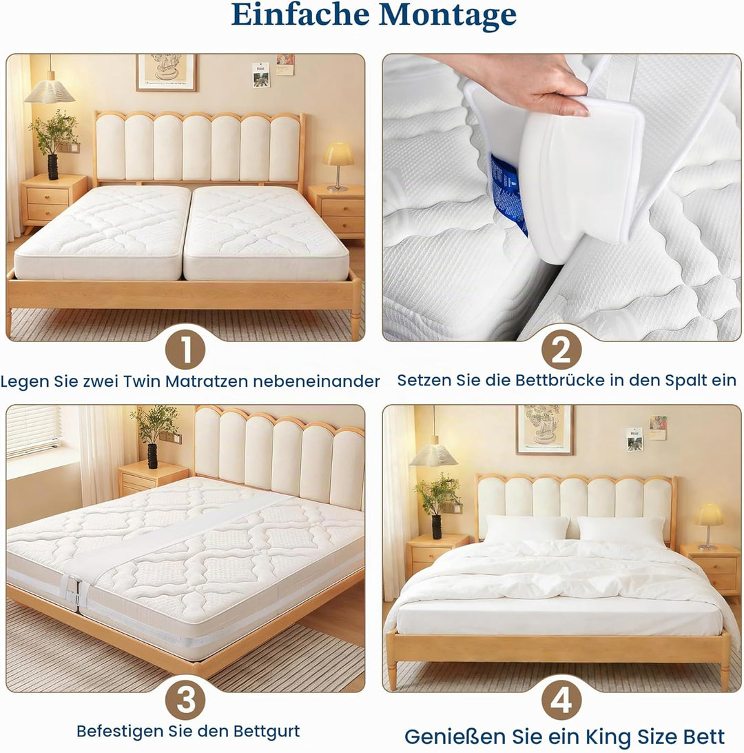 FeelAtHome 30,5 cm Liebesbrücke zum Verbinden von Zwei Einzelbetten zu einem Doppelbett - Matratzenk