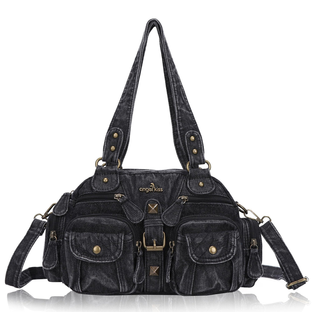 Angel Kiss Damen Handtasche 2 Hauptfächer Multifunktionale Handtasche Weich PU Leder Tasche mit Reis