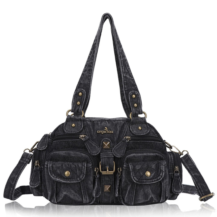 Angel Kiss Damen Handtasche 2 Hauptfächer Multifunktionale Handtasche Weich PU Leder Tasche mit Reis