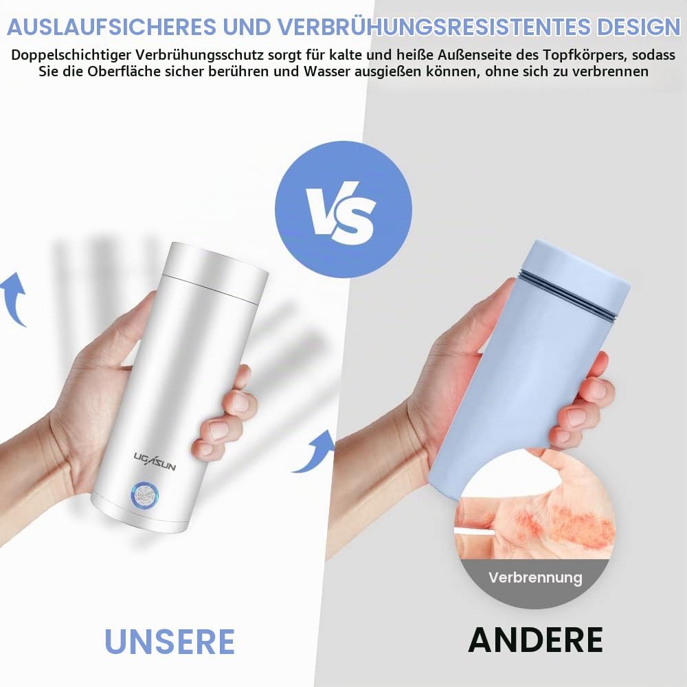 Aoreun Kleiner Tragbarer Wasserkocher, 400ml Tragbarer Elektrischer Wasserkocher, Mini Thermoskanne
