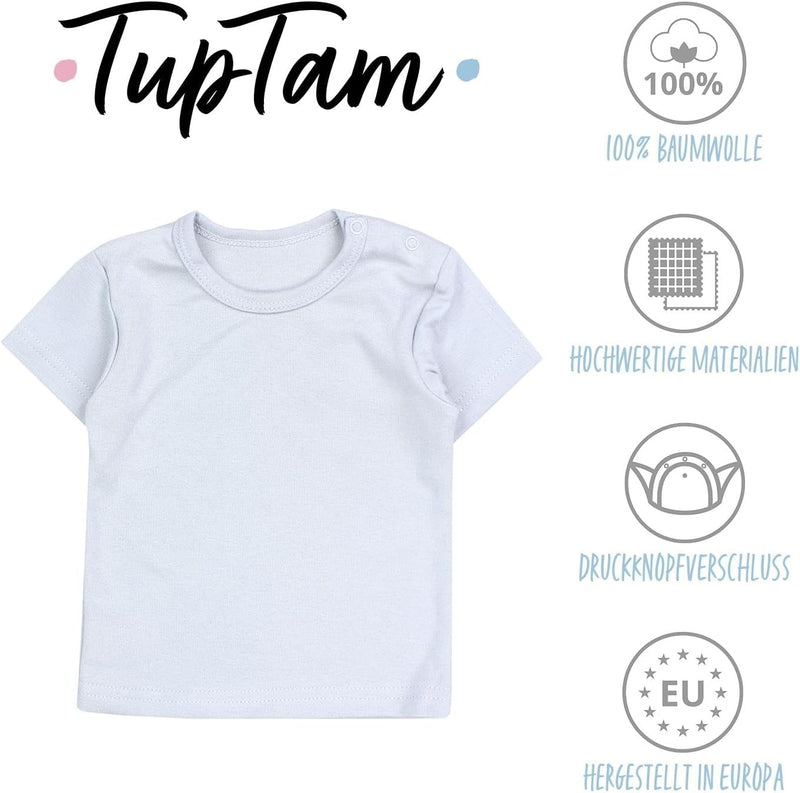 TupTam Baby Jungen Kurzarm T-Shirt mit Aufdruck Unifarben Sterne Streifen 5er Set 56 Baby Junge, 56