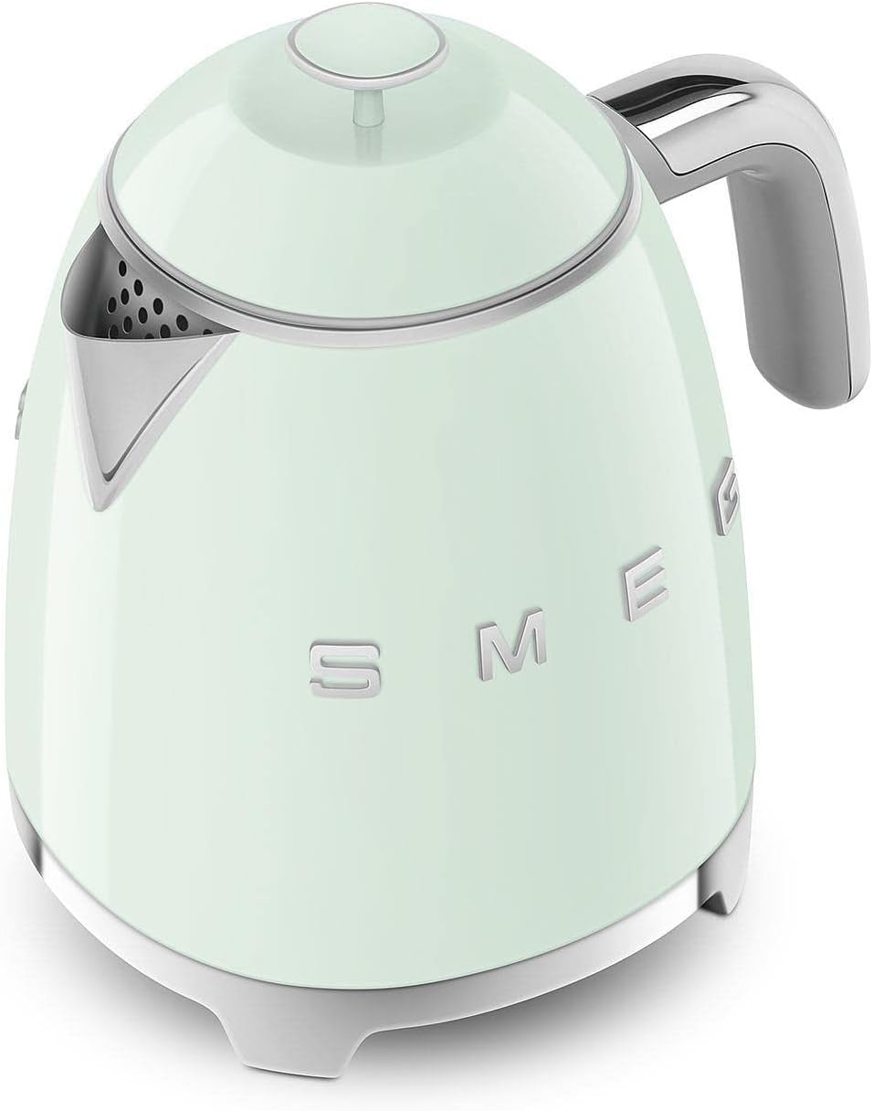 Smeg, Kleiner elektrischer Wasserkocher KLF05PGEU 0,8 L, Edelstahlfilter, Sicherheitsautomatik, Wass