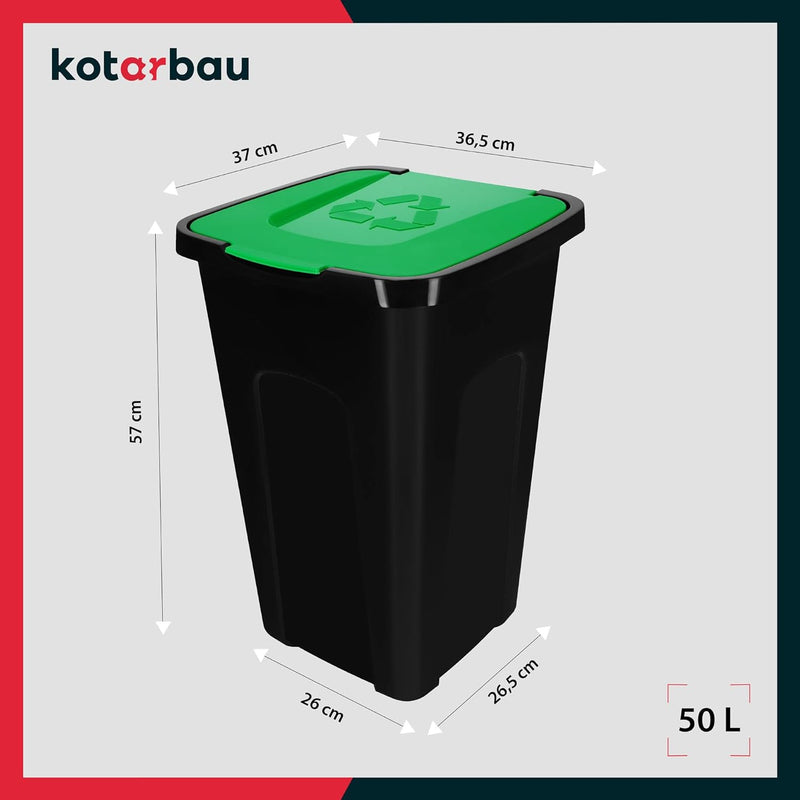 KOTARBAU® Abfalleimer 50l Mülltrennung Deckel in Grün Polyethylen Mülltonne 50l Abfalltonne mit Deck