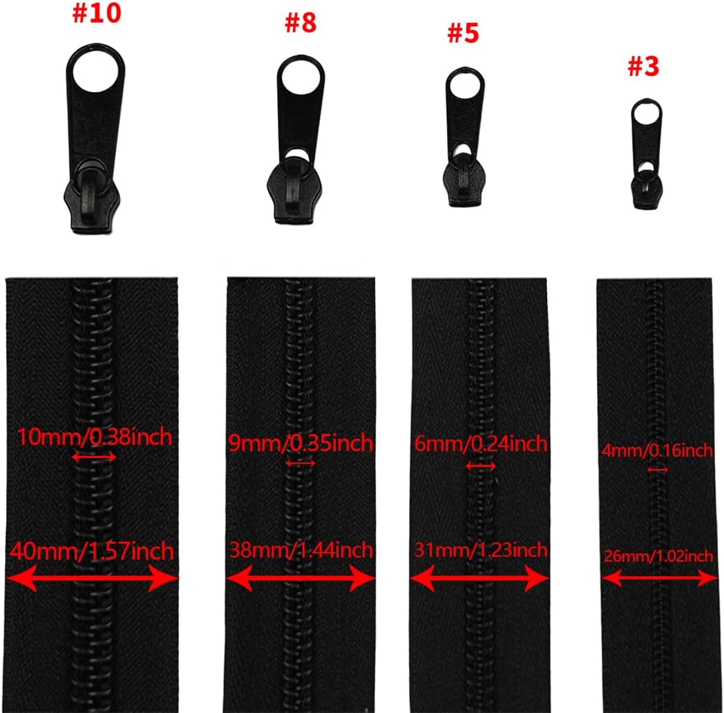 Amykite Endlosreissverschluss mit Zipper schwarz,10mm 10m Reissverschluss Meterware mit 20 Metall Sc
