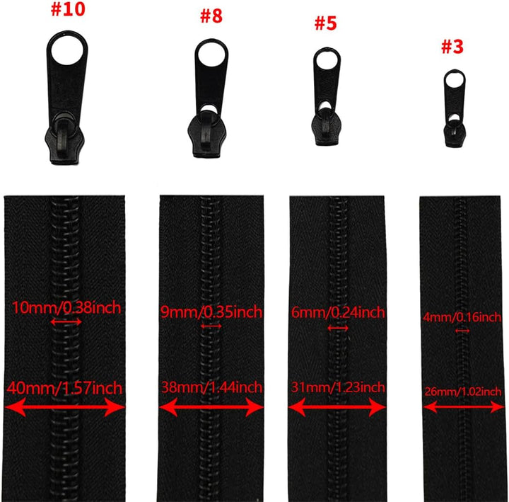 Amykite Endlosreissverschluss mit Zipper schwarz,10mm 10m Reissverschluss Meterware mit 20 Metall Sc