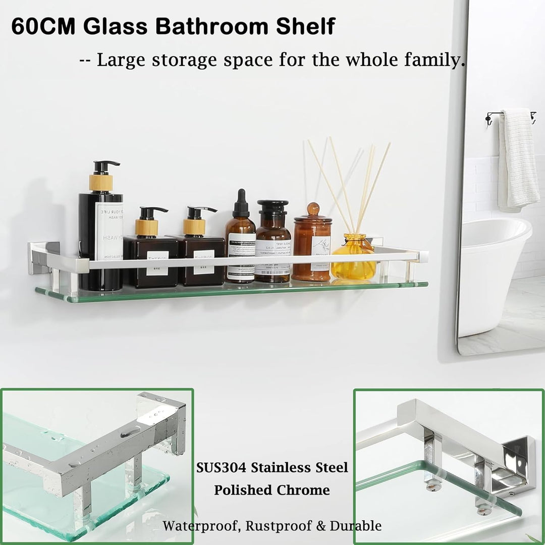 SAYAYO Duschablage Edelstahl, Duschregal Chrom Glasregal Badezimmer Regal Duschkorb Shampoo Halterun