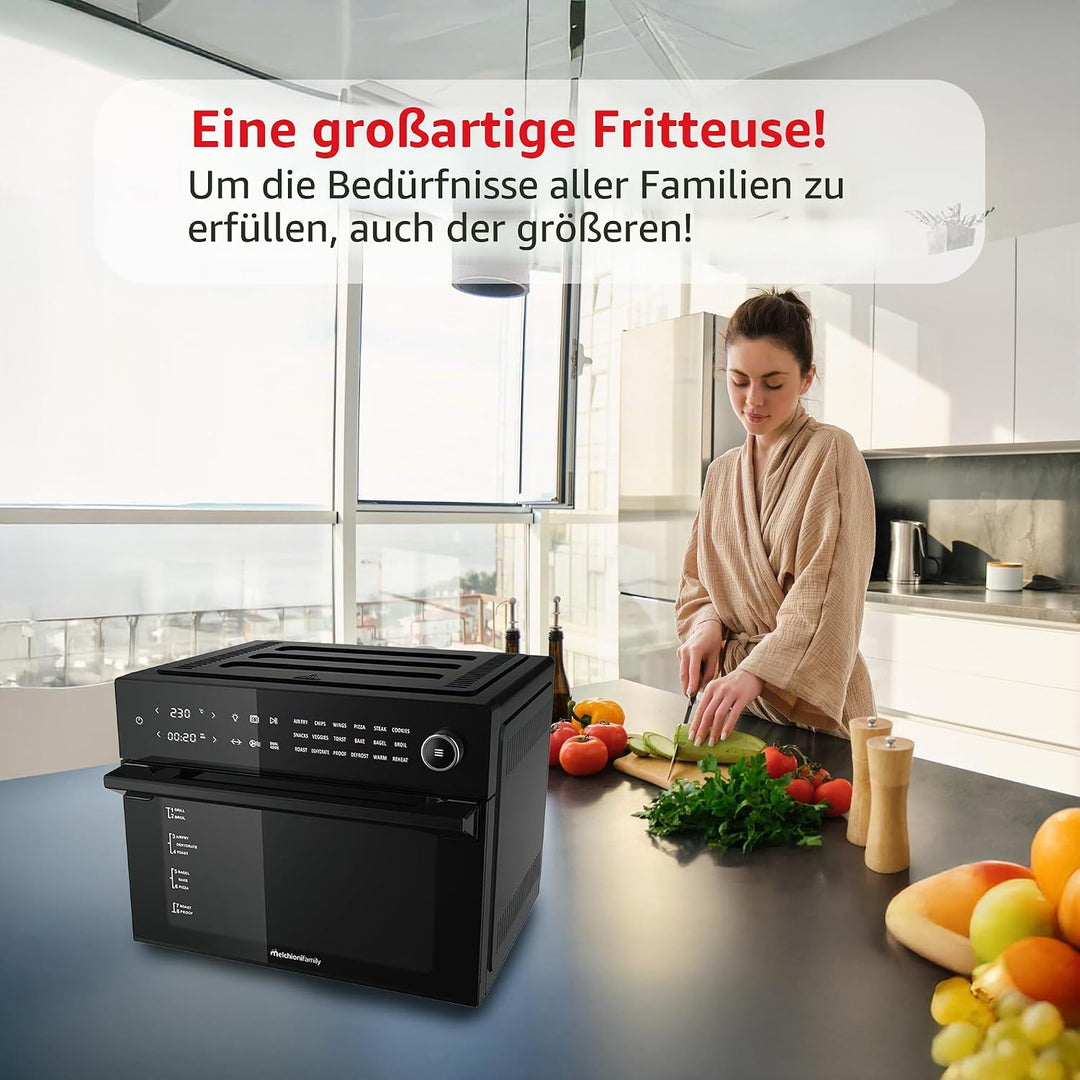 Melchioni Family | Heissluftfritteuse mit 30 Liter Kapazität BENEDETTA, Digitales Display, Dual Cook