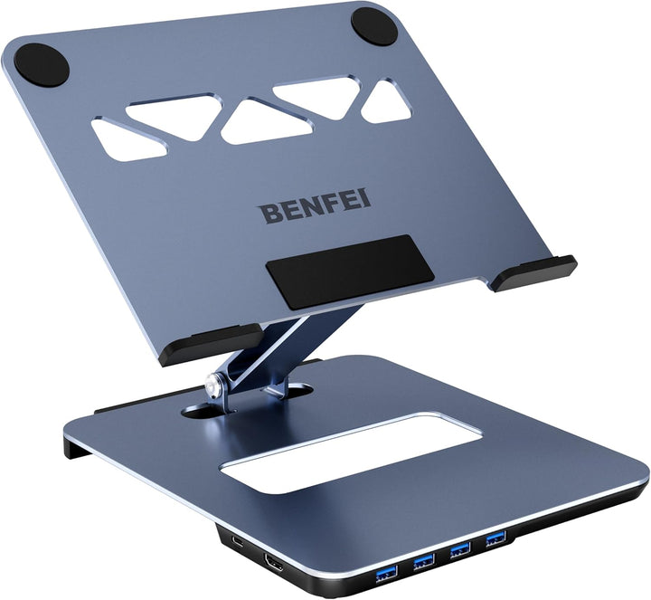 BENFEI Aluminium Laptop Ständer mit USB C 6in1 Dockingstation, HDMI 4K@60Hz, 4*USB3.0, 100 PD Kompat