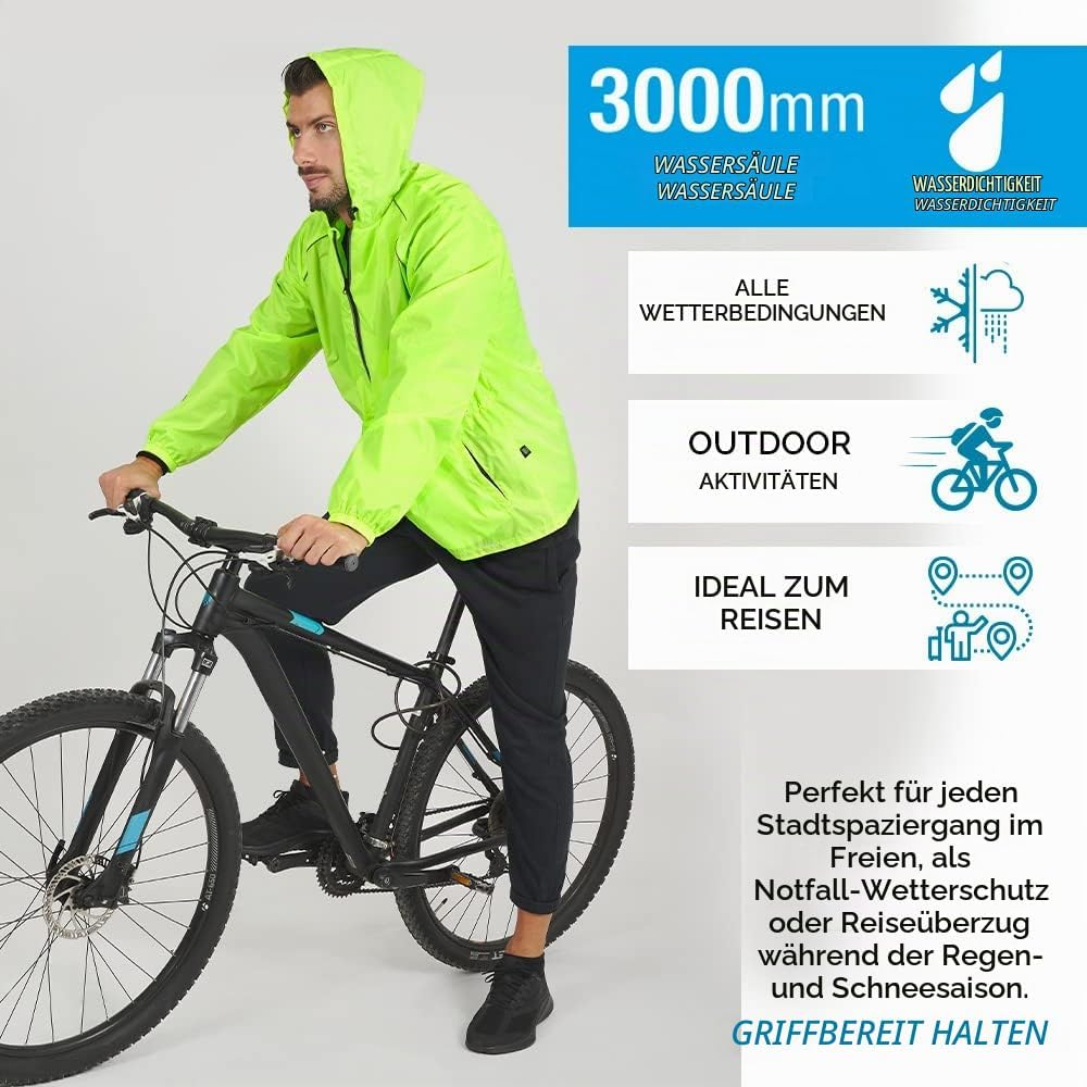 PERLETTI Regenjacke Herren Schwarz Gelb für Hohe Sichtbarkeit - Reflektierende Regenponcho Windbreak