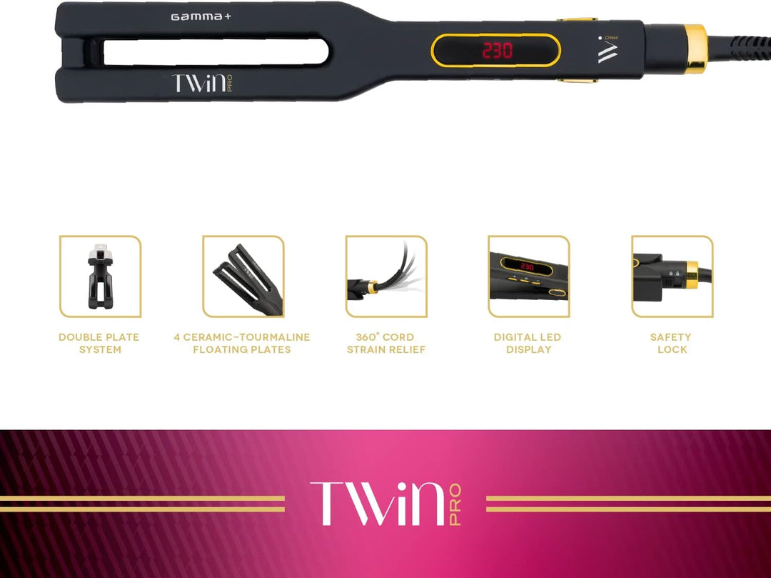 GAMMAPIÙ TWIN Professioneller Haarglätter, 4 Matrizen, Keramik- und Turmalinbeschichtung, Glätteisen