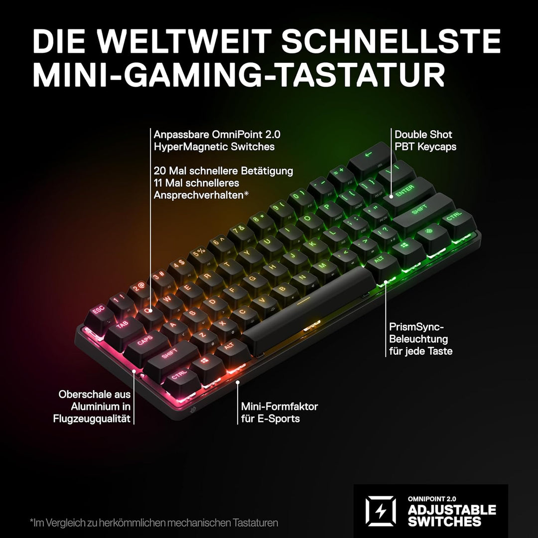 SteelSeries Apex Pro Mini Wireless HyperMagnetic Gaming-Tastatur – Die weltweit schnellste Tastatur