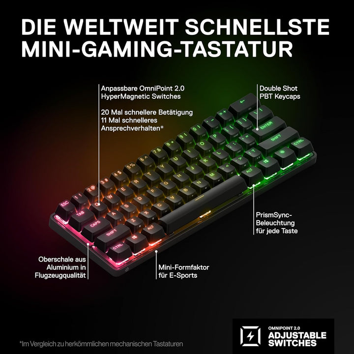 SteelSeries Apex Pro Mini Wireless HyperMagnetic Gaming-Tastatur – Die weltweit schnellste Tastatur