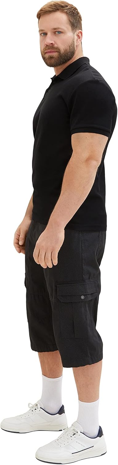 TOM TAILOR Herren Plussize Cargo Max Overknee Bermuda Shorts 42W 31309 - Black Grey Pattern, 42W 313