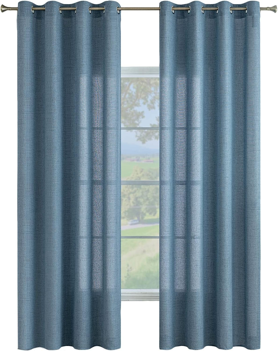 MIULEE Leinen Vorhänge mit Leinen Ringe Effekt Wohnzimmer Modern Semi-transparent Voile Vorhang Natu