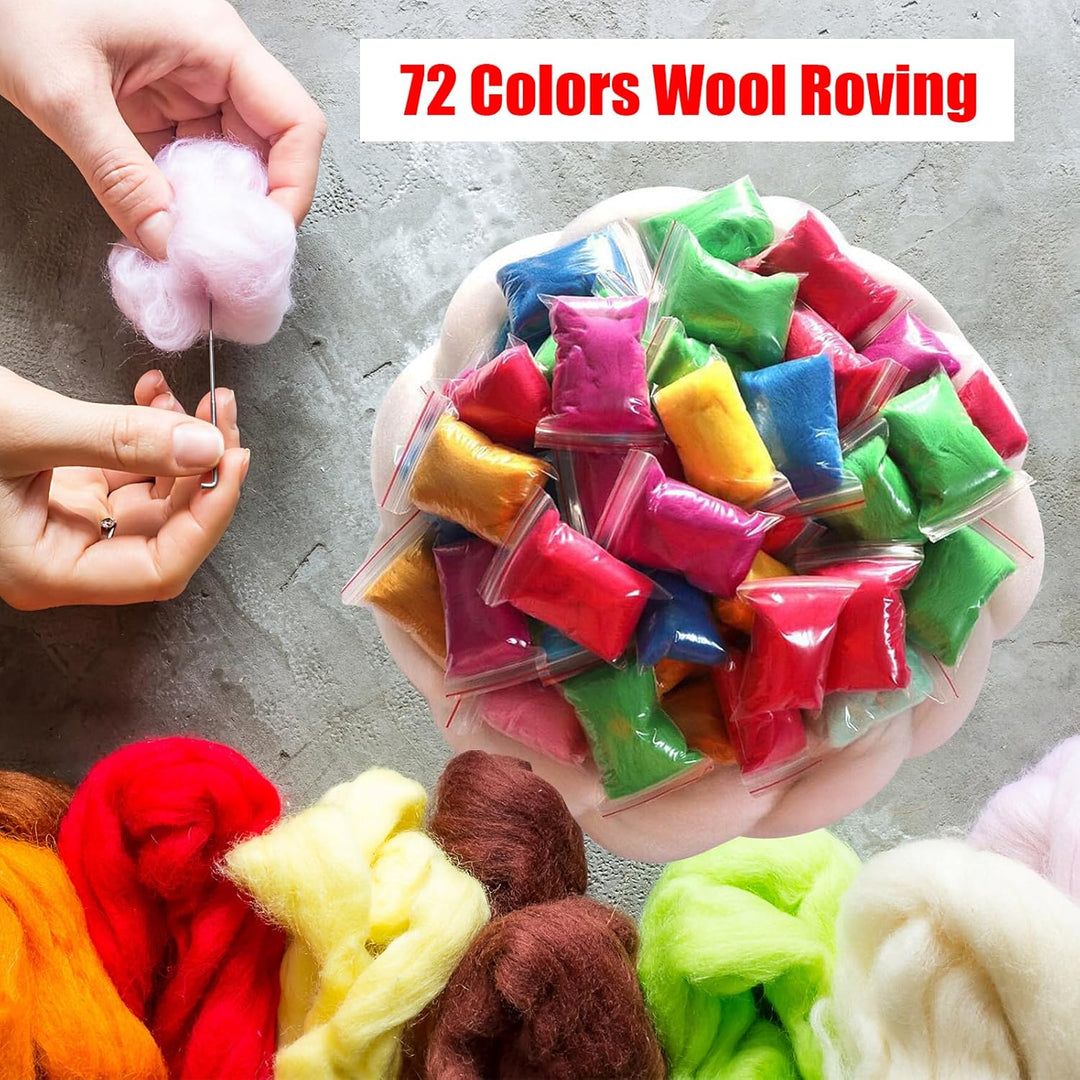 Nadelfilz Set,72 Farben Filzwolle Roving, Filzset für Anfänger mit Filznadeln,Filzmatte,Grundlegende
