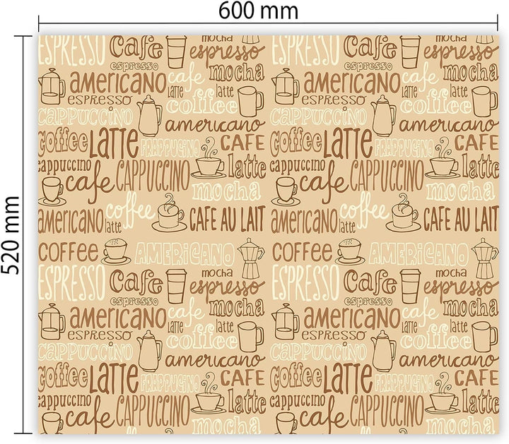 SmartDecoration Herdabdeckplatte Ceranfeldabdeckung aus Glas 60x52 cm Einteilig Motiv "Kaffee" Beige