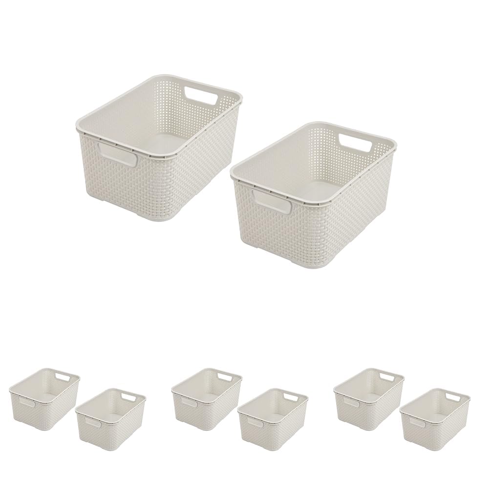 BranQ - Home essential Korb in Rattan Design 2er Set Grösse L 19l, Creme (Packung mit 4) 19 l (Set o