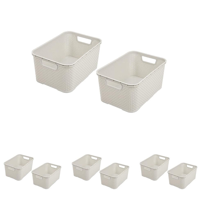 BranQ - Home essential Korb in Rattan Design 2er Set Grösse L 19l, Creme (Packung mit 4) 19 l (Set o