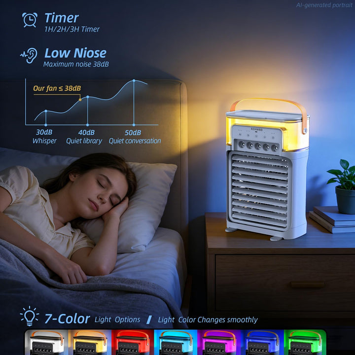 Mobile Luftkühler,7-Farben-Licht,Timer,Fernbedienung,für Zuhause/Büro/pers Weiss, Weiss