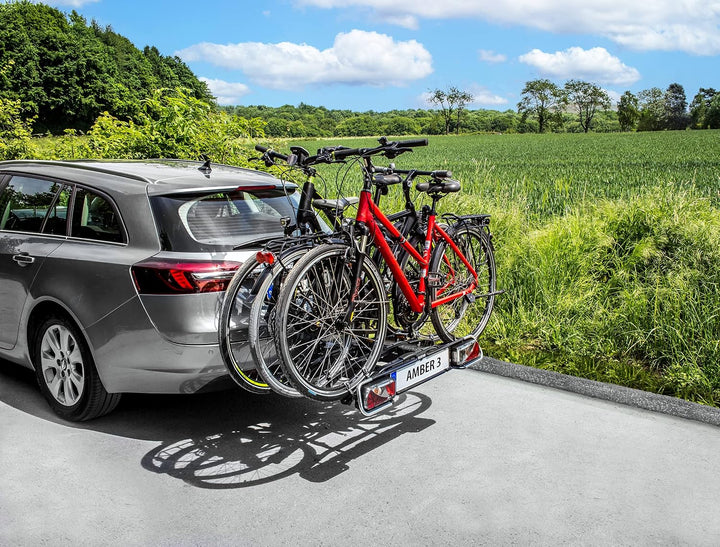 EUFAB 11555 Fahrradträger AMBER 3, E-Bike geeignet, teilweise vormontiert, Diebstahlschutz, für 3 Fa