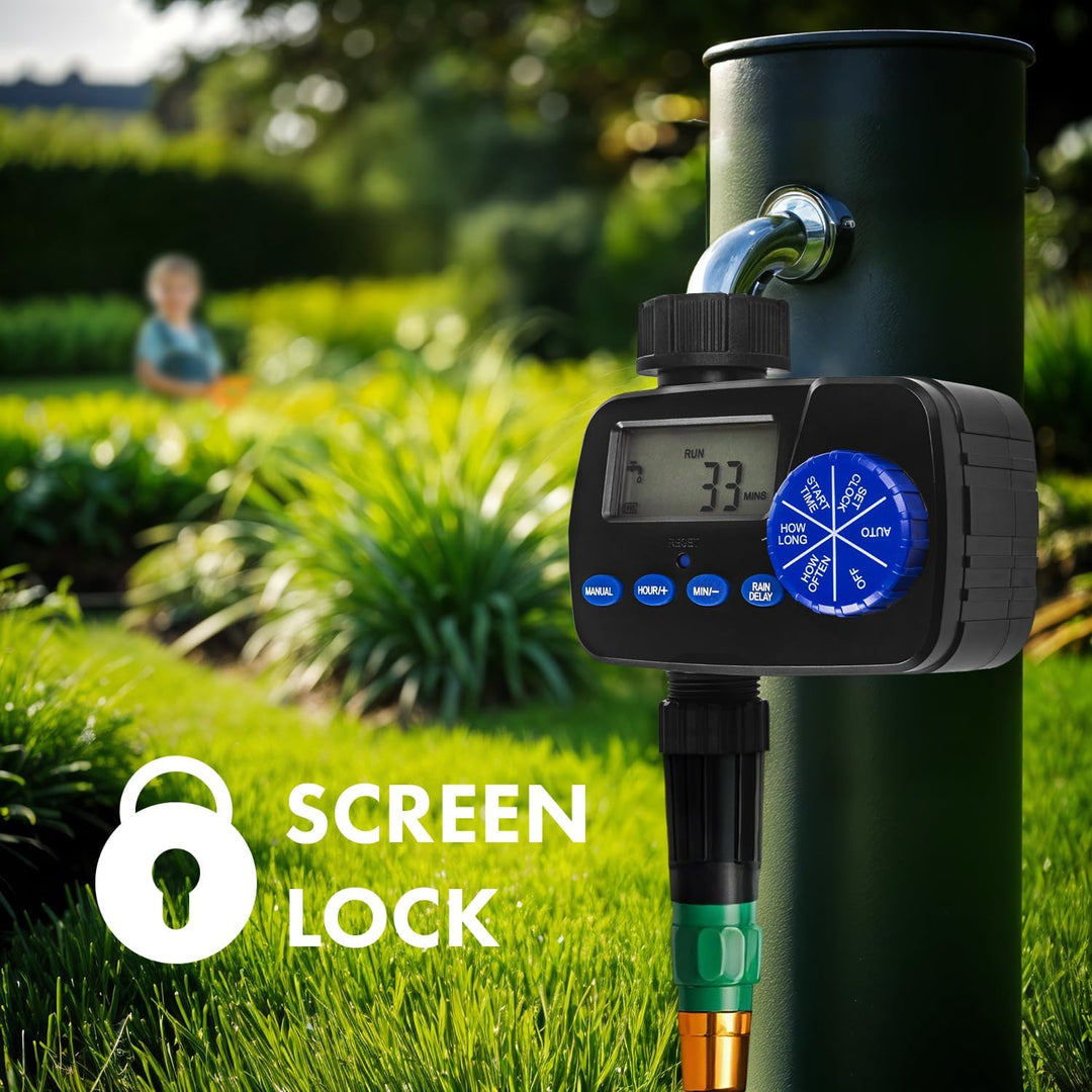 Green Blue Digital Bewässerungssteuergerät mit Display | Elektronischer Bewässerungstimer mit IP55 S
