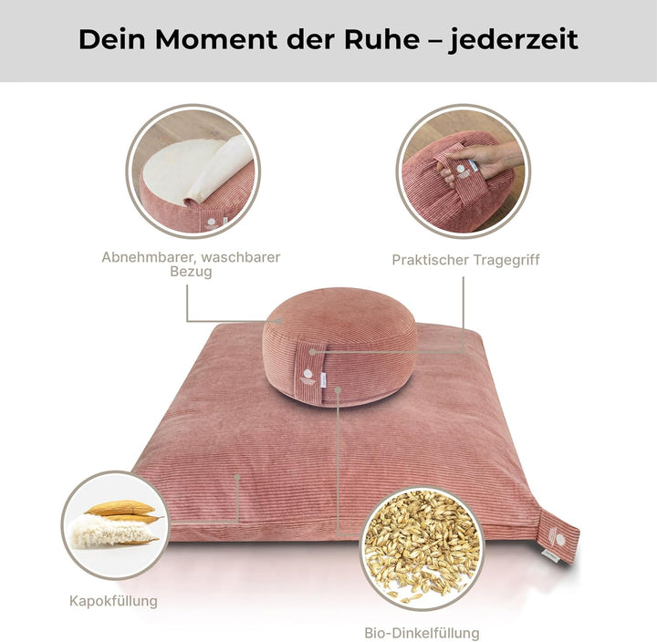 INNER PEACE Meditationskissen Set Cord XL Premium | Rundes Meditationskissen & Zabuton Meditationsma