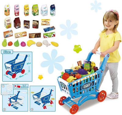 RedCrab Kinder Einkaufswagen Spielset, 54 Stück Kaufladen Zubehör Set, Übergrösse Rollenspiel Trolle