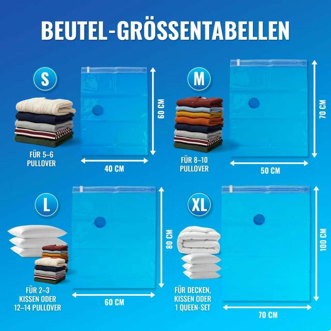 Allyson® Vakuumbeutel ohne Pumpe, 16er Set, Kleidung, Bettdecken &amp; Kissen | mit Staubsauger vakuumie
