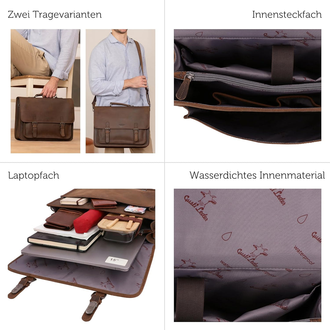 Gusti Umhängetasche Leder - Elmar Damen und Herren Aktentasche Lehrertasche Arbeitstasche Dokumenten