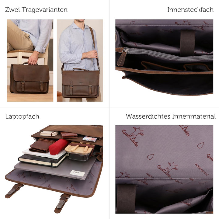 Gusti Umhängetasche Leder - Elmar Damen und Herren Aktentasche Lehrertasche Arbeitstasche Dokumenten