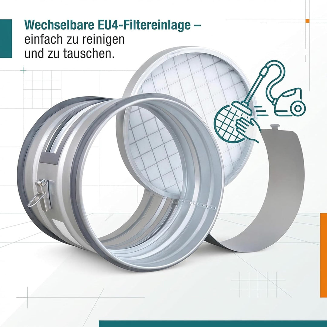 Easy Act Grobstaubfilter rund Ø 150 mm für Zuluft, Rohrfilter aus verzinktem Stahl zur Grobpartikel-