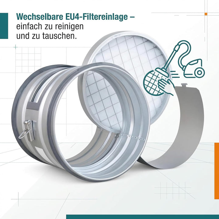 Easy Act Grobstaubfilter rund Ø 150 mm für Zuluft, Rohrfilter aus verzinktem Stahl zur Grobpartikel-