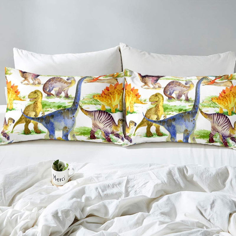 Loussiesd Cartoon Muster Bettwäsche Set Kinder Kids Dinosaurier Bettbezug mit 2 Kissenbezug 3 teilig