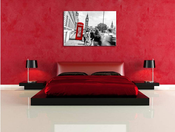 Pixxprint Typische Telefonzelle in London als Leinwandbild/Grösse: 100x70 cm/Wandbild/Kunstdruck/fer